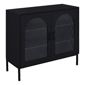 Pemberly Row 2-Door Arched Fluted Glass Accent Cabinet in Black