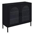 Pemberly Row 2-Door Arched Fluted Glass Accent Cabinet in Black