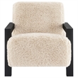 Pemberly Row Faux Fur Upholstered Chair with Solid Wood Arms in Latte