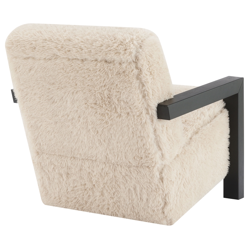 Pemberly Row Faux Fur Upholstered Chair with Solid Wood Arms in Latte