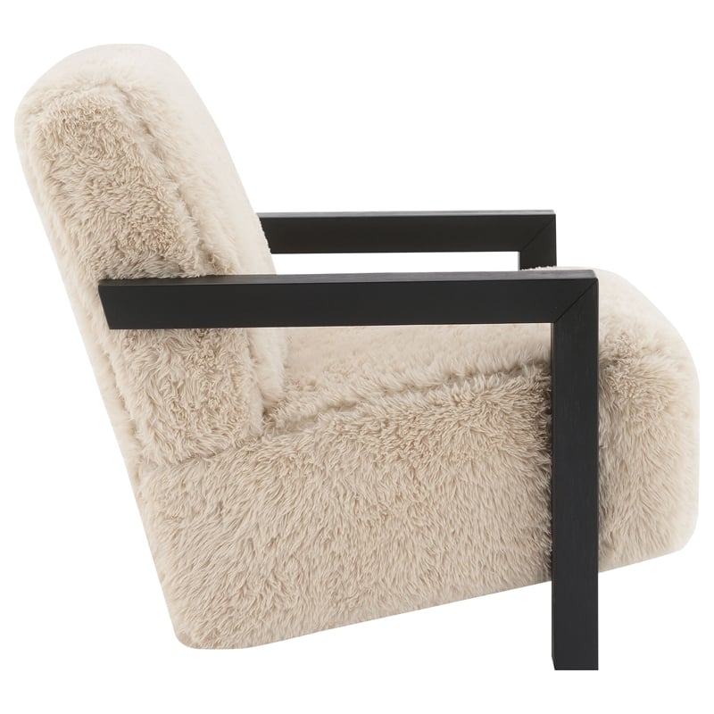 Pemberly Row Faux Fur Upholstered Chair with Solid Wood Arms in Latte