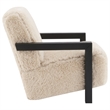 Pemberly Row Faux Fur Upholstered Chair with Solid Wood Arms in Latte