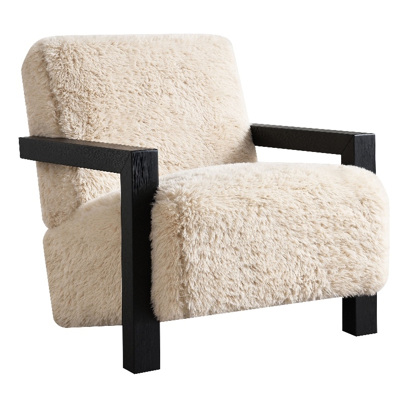 Pemberly Row Faux Fur Upholstered Chair with Solid Wood Arms in Latte