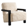 Pemberly Row Faux Fur Upholstered Chair with Solid Wood Arms in Latte