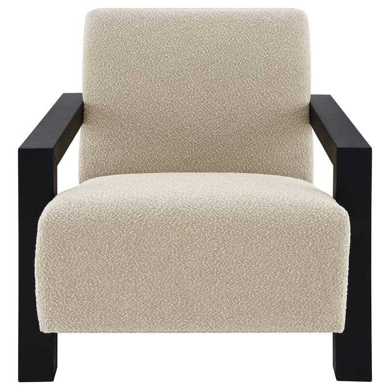 Pemberly Row Boucle Upholstered Accent Arm Chair with Wood Arms in Latte