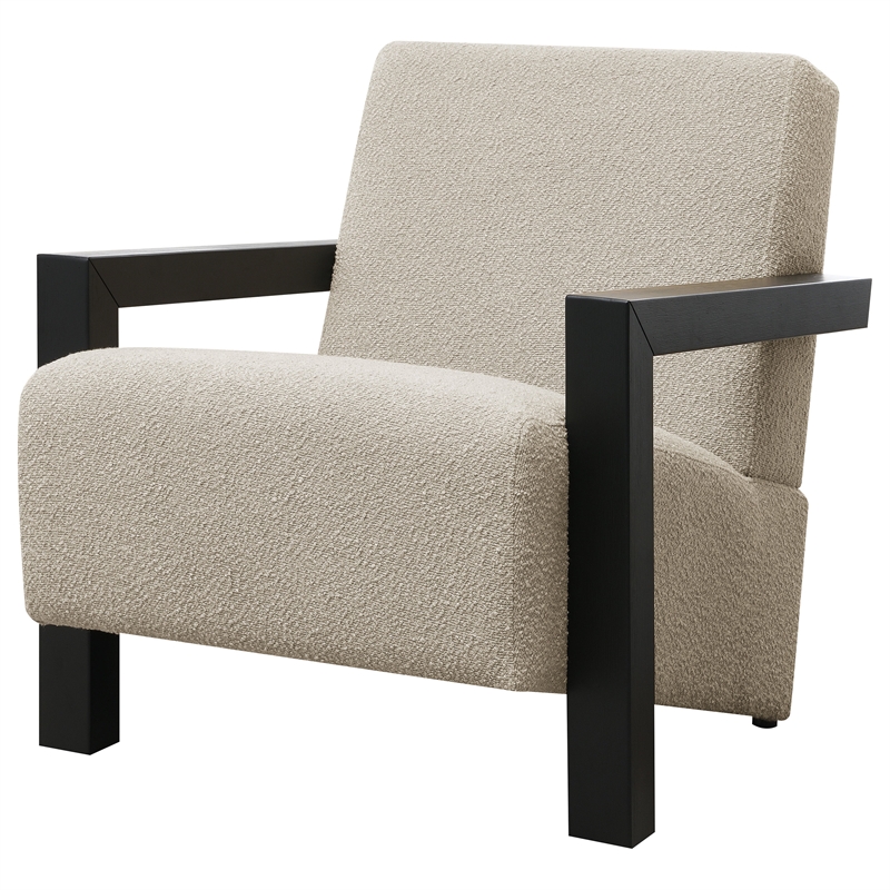 Pemberly Row Boucle Upholstered Accent Arm Chair with Wood Arms in Latte