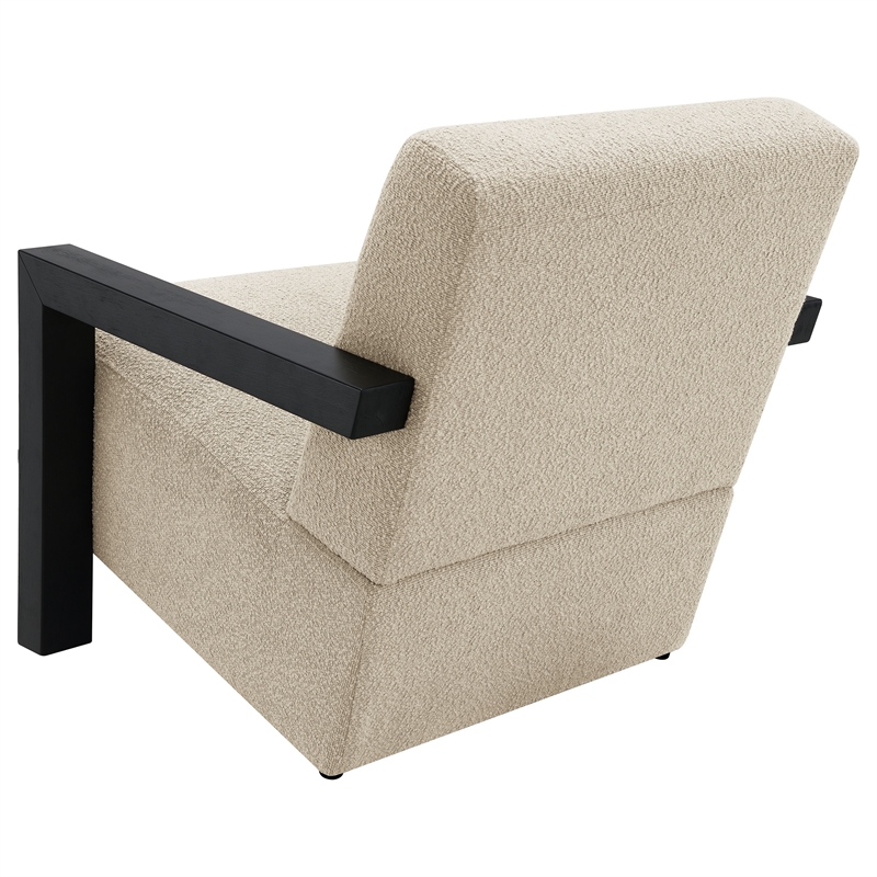 Pemberly Row Boucle Upholstered Accent Arm Chair with Wood Arms in Latte