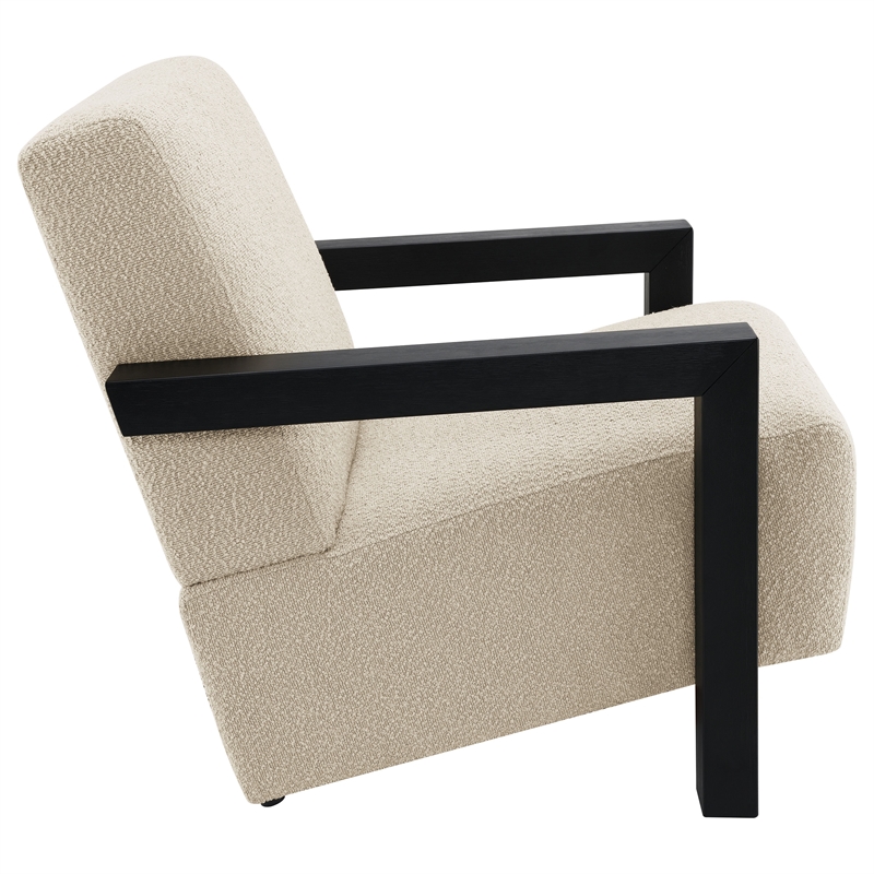 Pemberly Row Boucle Upholstered Accent Arm Chair with Wood Arms in Latte
