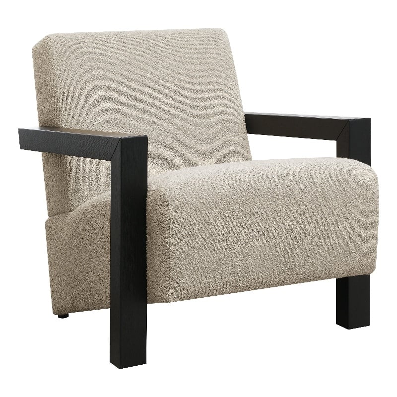 Pemberly Row Boucle Upholstered Accent Arm Chair with Wood Arms in Latte