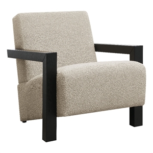 Pemberly Row Boucle Upholstered Accent Arm Chair with Wood Arms in Latte