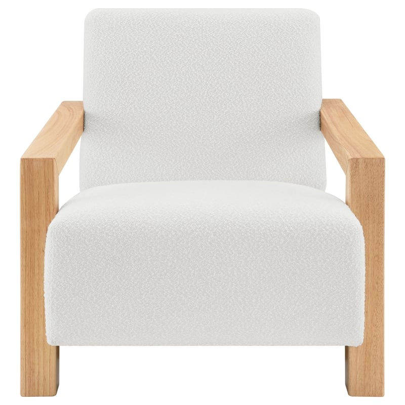 Pemberly Row Boucle Upholstered Accent Arm Chair with Wood Arms in Ivory