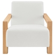Pemberly Row Boucle Upholstered Accent Arm Chair with Wood Arms in Ivory