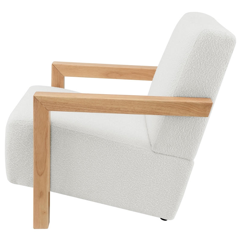 Pemberly Row Boucle Upholstered Accent Arm Chair with Wood Arms in Ivory