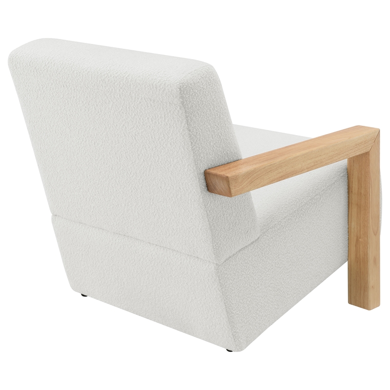 Pemberly Row Boucle Upholstered Accent Arm Chair with Wood Arms in Ivory