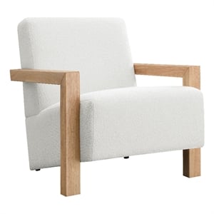 Pemberly Row Boucle Upholstered Accent Arm Chair with Wood Arms in Ivory