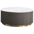 Pemberly Row 2-Piece Round White Marble Top Coffee Table Set in Charcoal