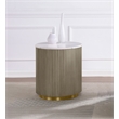 Pemberly Row Round White Marble Top Drum Base Side End Table in Greige