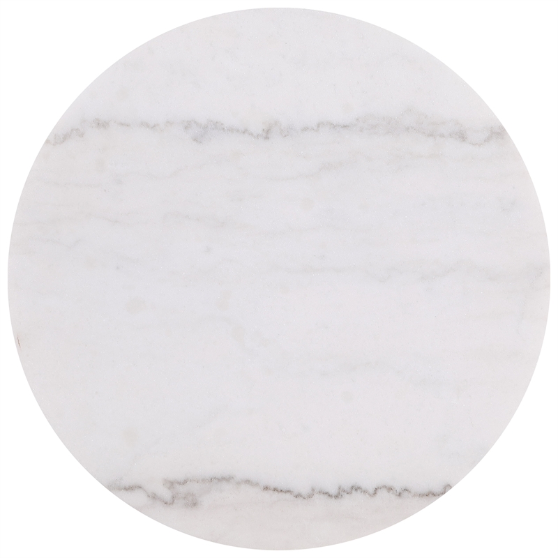 Pemberly Row Round White Marble Top Drum Base Side End Table in Greige