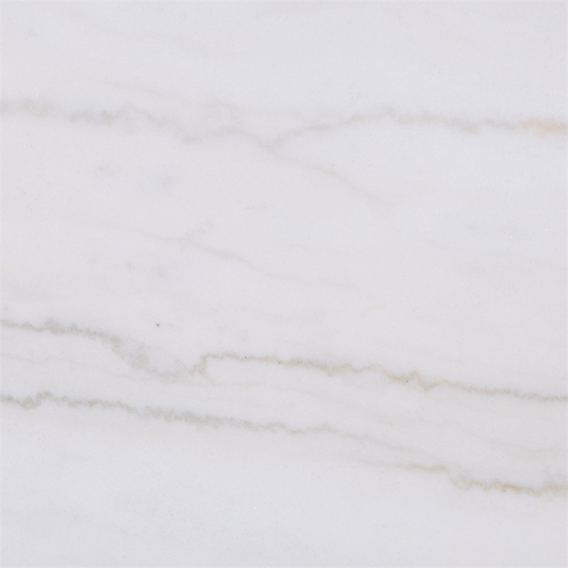 Pemberly Row Round White Marble Top Drum Base Side End Table in Greige