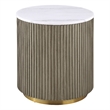 Pemberly Row Round White Marble Top Drum Base Side End Table in Greige