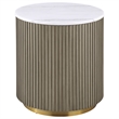 Pemberly Row 2-Piece Round White Marble Coffee Table Set in Greige