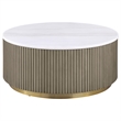 Pemberly Row 2-Piece Round White Marble Coffee Table Set in Greige