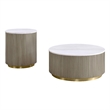 Pemberly Row 2-Piece Round White Marble Coffee Table Set in Greige