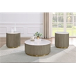 Pemberly Row 3-Piece Round White Marble Coffee Table Set in Greige