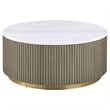 Pemberly Row 3-Piece Round White Marble Coffee Table Set in Greige