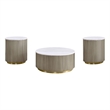 Pemberly Row 3-Piece Round White Marble Coffee Table Set in Greige