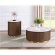 Pemberly Row 2-Piece Round White Marble Coffee Table Set in Honey Brown