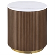 Pemberly Row 2-Piece Round White Marble Coffee Table Set in Honey Brown