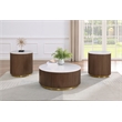 Pemberly Row 3-Piece Round White Marble Coffee Table Set in Honey Brown