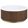 Pemberly Row 3-Piece Round White Marble Coffee Table Set in Honey Brown