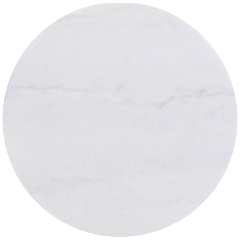 Pemberly Row Round White Marble Top Drum Base Coffee Table in Honey Brown