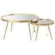 Pemberly Row 3-Piece Round Mirrored Coffee and End Table Set in Gold
