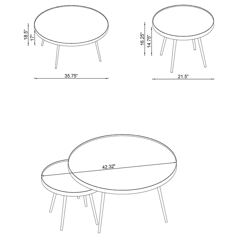 Pemberly Row 4-Piece Round Mirrored Coffee and End Table Set in Gold