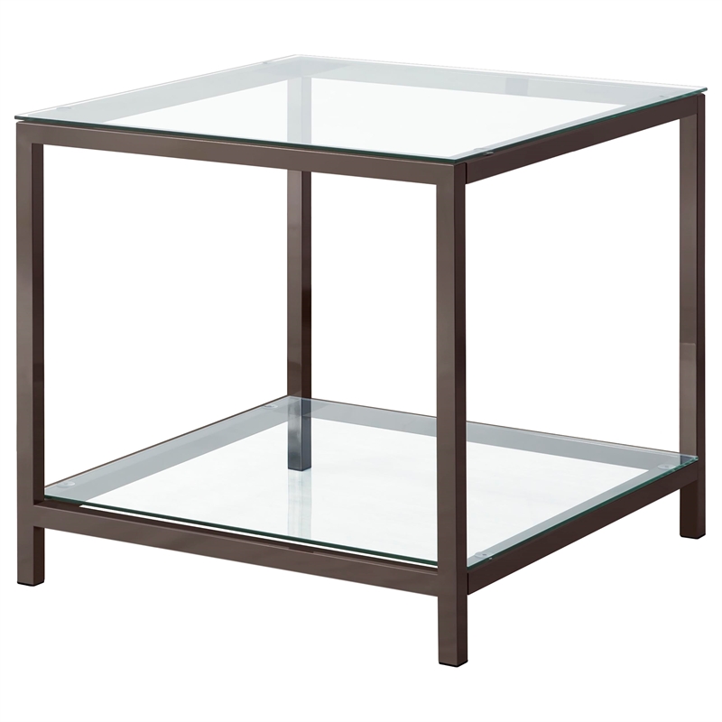 Pemberly Row 2-Piece Glass Top Coffee and End Table Set in Black Nickel