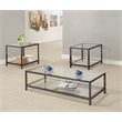 Pemberly Row 3-Piece Glass Top Coffee and End Table Set in Black Nickel