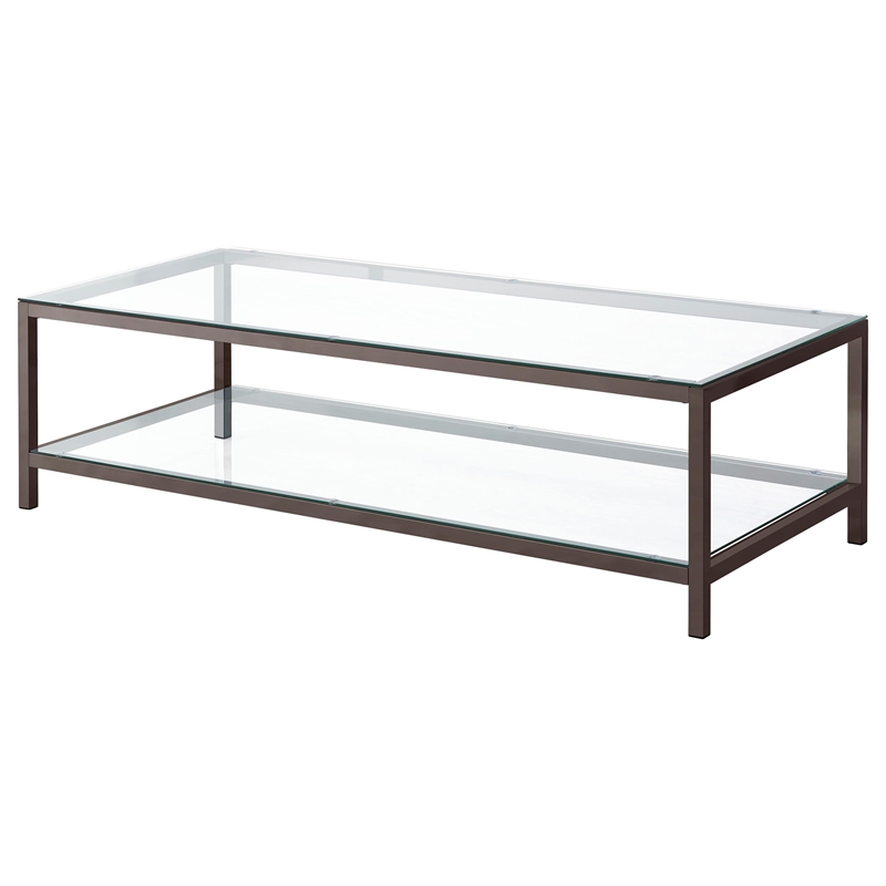Pemberly Row 3-Piece Glass Top Coffee and End Table Set in Black Nickel