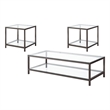 Pemberly Row 3-Piece Glass Top Coffee and End Table Set in Black Nickel
