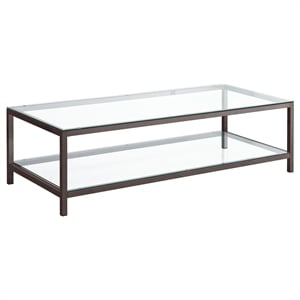 Pemberly Row 1-Shelf Tempered Glass Top Coffee Table in Black Nickel