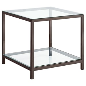 Pemberly Row 1-Shelf Tempered Glass Top Side End Table in Black Nickel