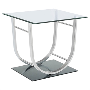 Pemberly Row Square U-Shaped Glass Top Side End Table in Chrome