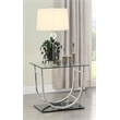 Pemberly Row Square U-Shaped Glass Top Side End Table in Chrome