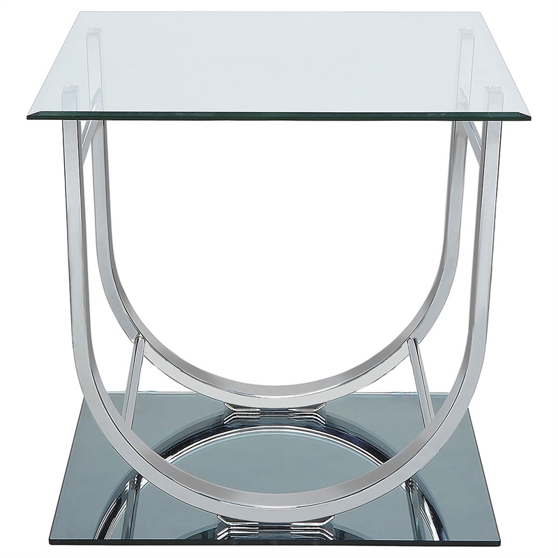 Pemberly Row Square U-Shaped Glass Top Side End Table in Chrome
