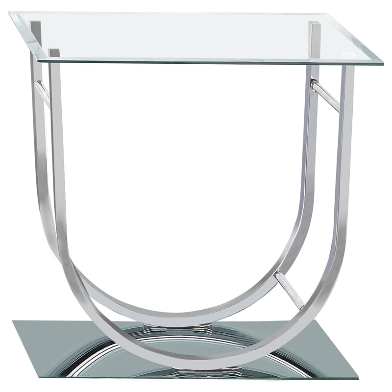 Pemberly Row Square U-Shaped Glass Top Side End Table in Chrome