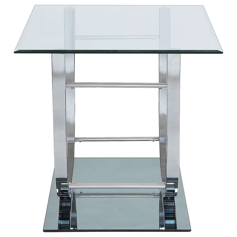 Pemberly Row Square U-Shaped Glass Top Side End Table in Chrome