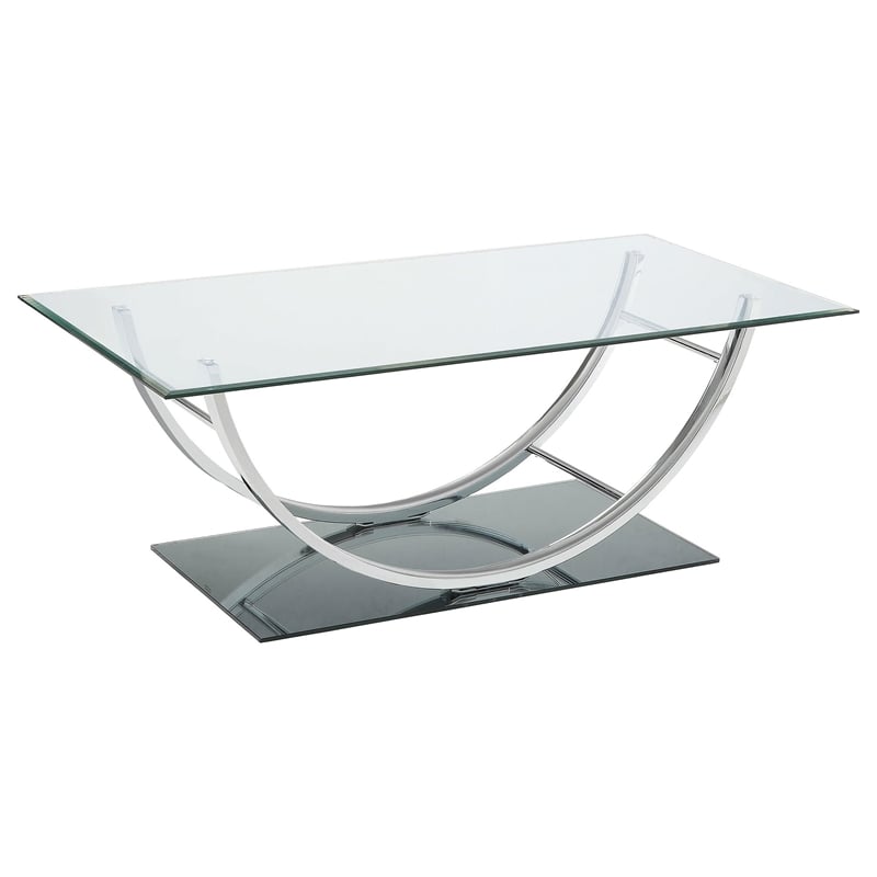 Pemberly Row Rectangular U-Shaped Glass Top Coffee Table in Chrome