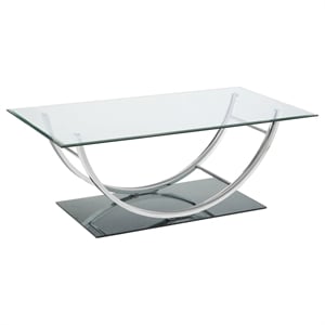 Pemberly Row Rectangular U-Shaped Glass Top Coffee Table in Chrome